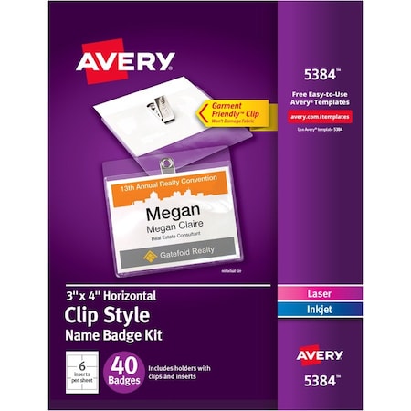 Avery Holder, Badge, Clip, 3X4, 40Ct 40PK AVE5384